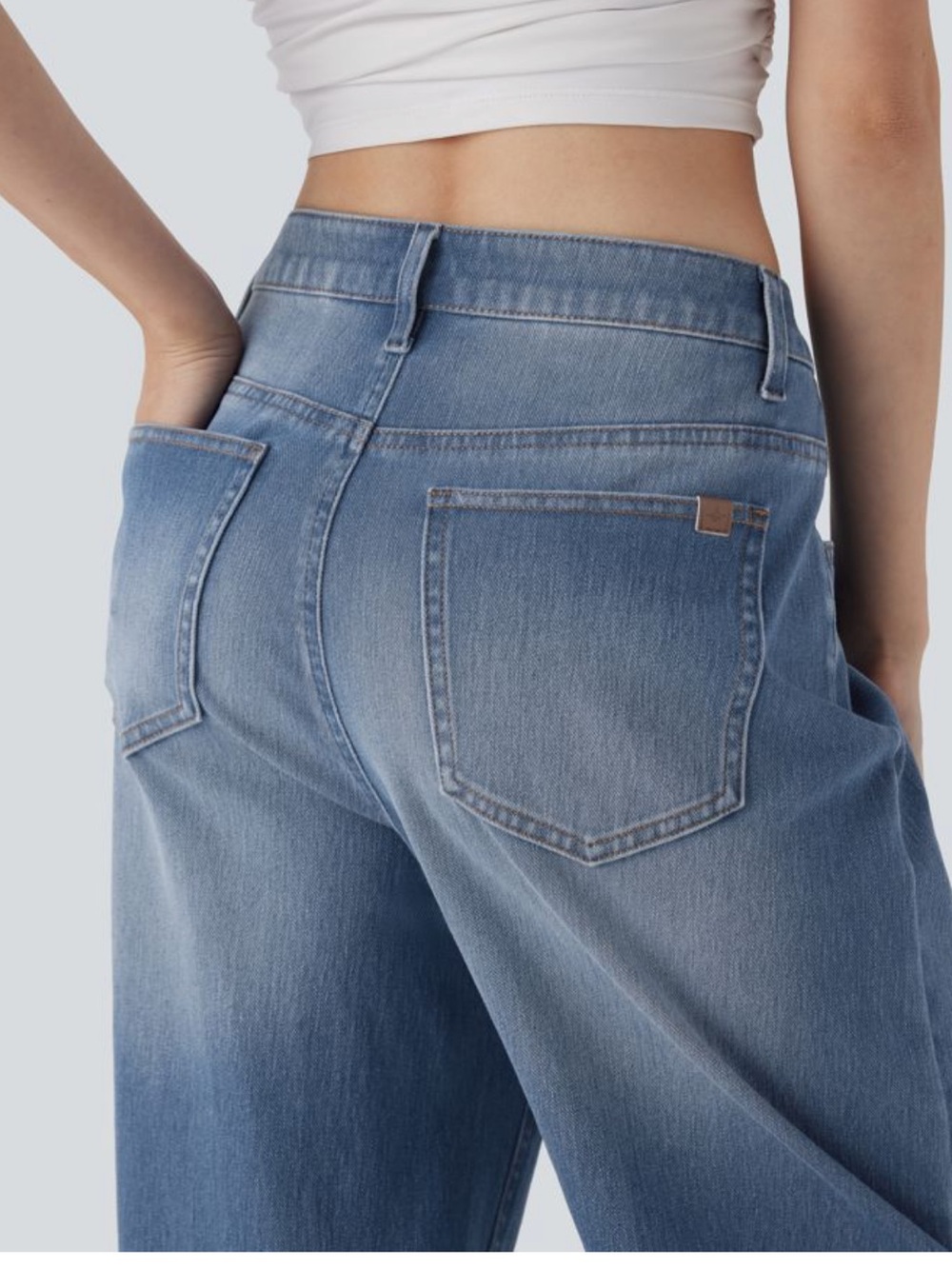 Halara Flex Mid Rise Washed Casual Baggy Jeans with Pockets - Size L - Picture 4 of 6